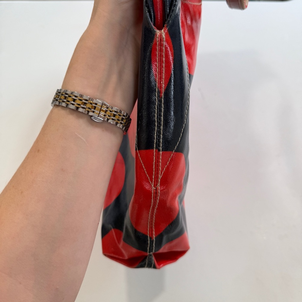 Vintage Orla Kiely Red Navy Blue Solid Stem Shoulder Bag Tote Floral Handbag - Picture 15 of 16